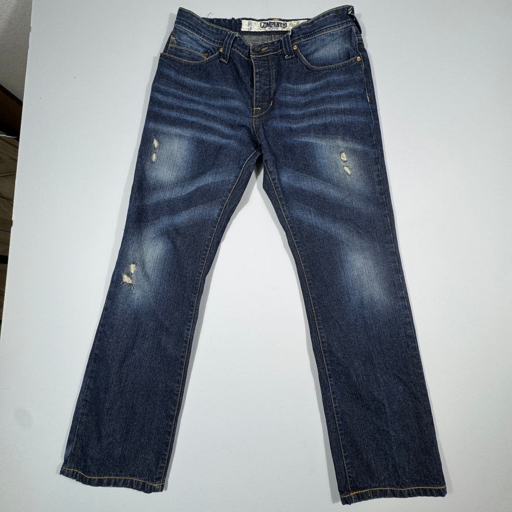 Company 81 Mens Jeans 36x32 Spencer Straight Classic Fit Blue Distressed Denim